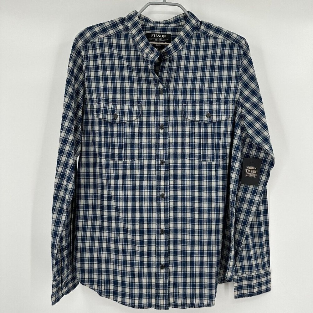 Filson Women's Kadin Island Button Down Shirt sz M Medium Indigo Blue Plaid NWT